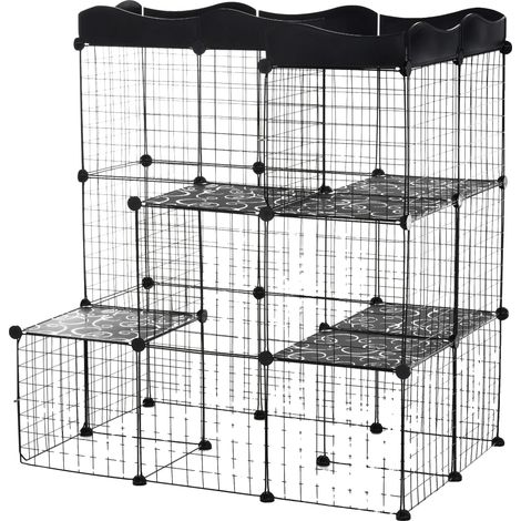 Recinto modular para animales pequeños, diseño multinivel, fácil acceso, negro, 105 x 70 x 116 cm (1/5)