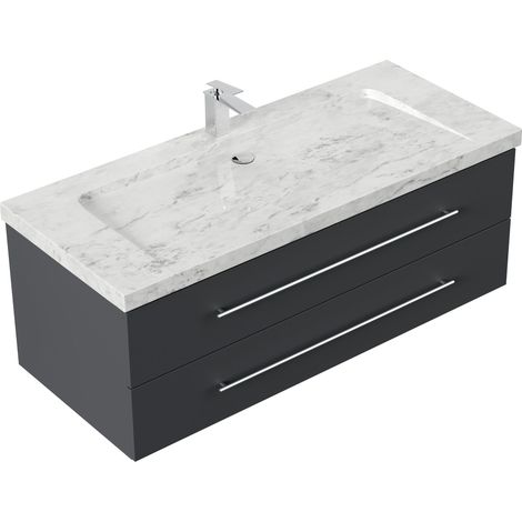 Badmöbel Marmor Carrara White Damo 130 cm 1 Hahnloch SoftClose grafit (1/5)