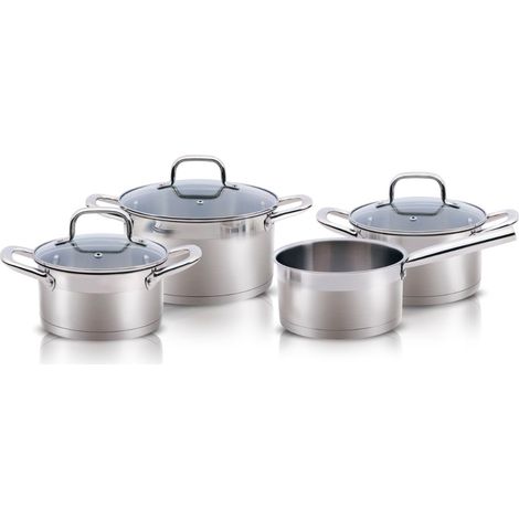 Batterie de Cuisine Induction 4 Pièces – Casseroles Inox avec Couvercles en Verre – Set Marmites Tous Feux – Casseroles Induction – Ustensiles de Cuisine Inox (1/5)
