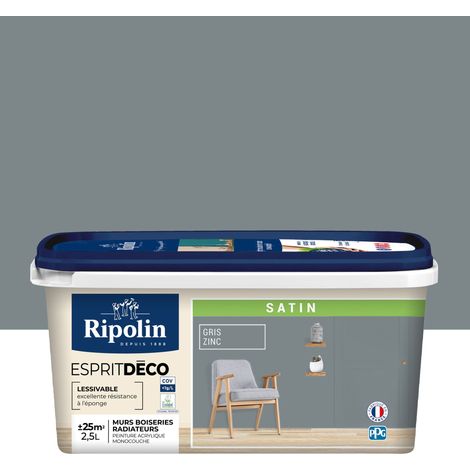 Peinture murale toutes pièces - Satin - 2,5 L - Gris zinc - Ripolin (1/5)