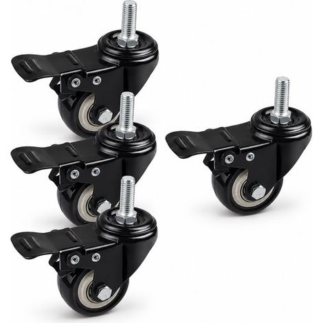 Lot de 4 roulettes pivotantes avec frein – Roues en caoutchouc 40 mm, tige filetée M8 – Roulettes de transport robustes (charge 60 kg) – Pour meubles (1/5)