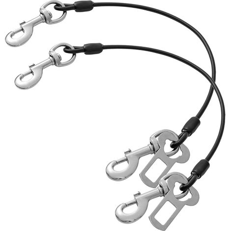 2 PCS Ceinture de Sécurité pour Chien, Harnais de Voiture avec Laisse de Siège Arrière en Corde Métallique Enduite – Tyrolienne pour Chien, Idéal pour Les Voyages (1/5)