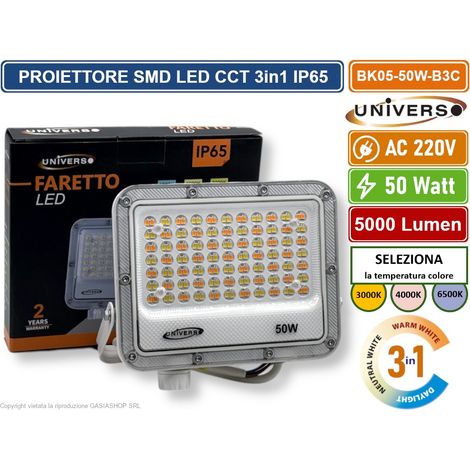 UNIVERSO BK05-50W-B3C FARO PROIETTORE SMD LED FLOODLIGHT 50W SLIM IP65 COLORE BIANCO CCT 3in1 COLORE LUCE SELEZIONABILE (1/5)