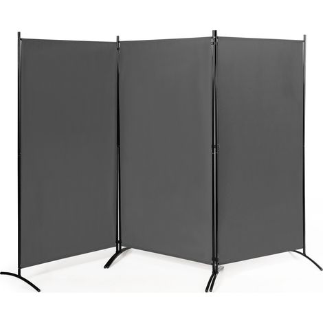 Paravent gris 3 panneaux 1,8 m en polyester avec cadre et base en acier, charnières robustes et pliable pour maison et bureau (1/5)