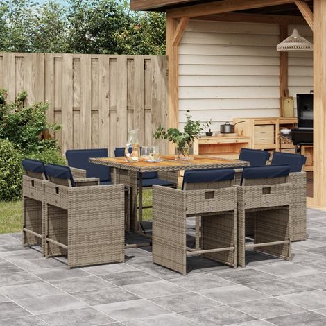 9-teiliges Garten-Ess-Set mit Kissen, grau, Polyrattan (1/5)