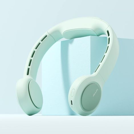 Ventilateur de cou portable, ventilateur personnel sans lame rechargeable USB 4500mAh, 3 + 1 vitesses, flux d'air amélioré, ultra silencieux, collier de cou étanche - Vert menthe 1pc (1/5)