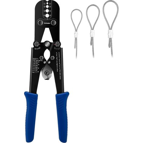 Outil de sertissage, outils de sertissage de câble métallique pour manchons de sablier duplex en cuivre aluminium, boutons d'arrêt et embouts avec coupe-câble intégré Fonctionne de 3/64" à 1/8" (1/5)