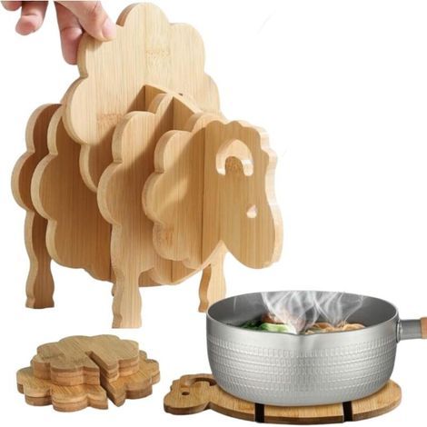 Sottobicchieri creativi in bambù – Sottobicchieri assorbenti con supporto, utilizzabili come sottobicchieri per tavolini da caffè, ristoranti, set da 7 pezzi per cucina, bar e decorazione (1/4)
