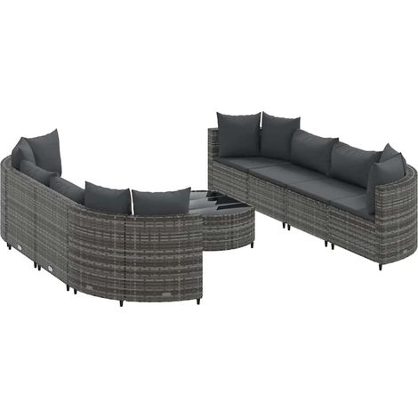 9-tlg. Garten-Sofagarnitur mit Kissen Grau Poly Rattan vidaXL (1/5)