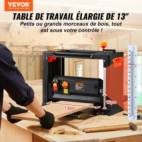 Raboteuse à Bois 2000 W 3 Lames Raboteuse Stationnaire Double Vitesse 23500 tr/min Largeur de Rabotage 33 cm Épaisseur de Coupe 15… (1/5)