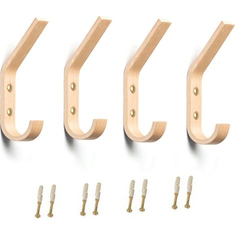 Quatre crochets en bois, crochets muraux en bois, crochets muraux décoratifs, porte-chapeaux