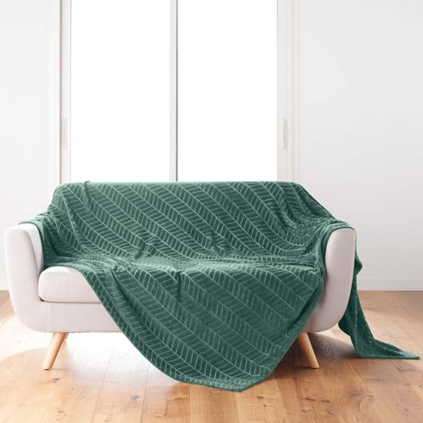 Plaid Flanelle en Relief "Arya" 180x220cm Vert Cèdre (1/4)
