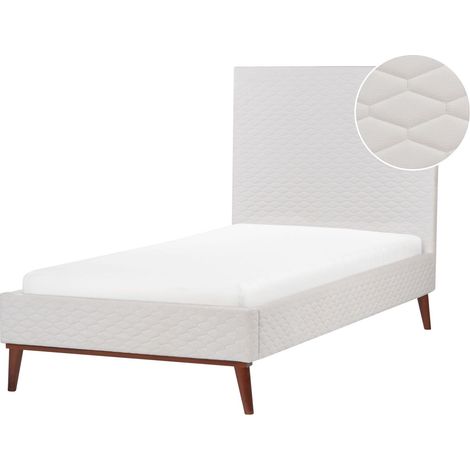 Letto Imbottito in velluto bianco sporco Testiera Imbottita a Doghe 90 x 200 cm Bayonne