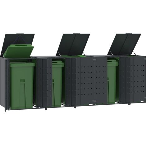 vidaXL Copribidone con Ruote 5 Bidoni Antracite 345x79x117cm Acciaio