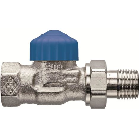 Valvola termostatica diritta DN20, nichelata, con resistenza particolarmente bassa, cappuccio blu, kvs 3,60, senza preregolazione