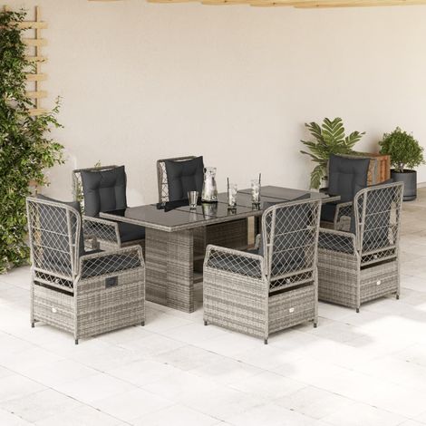 Set comedor jardín 7 pzas y cojines ratán sintético gris vidaXL (1/5)