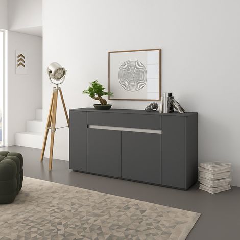 Credenza Cirimido, Madia un Cassetto, 3 Ripiani, Apertura Battente, 170x40x85h cm Nero Antracite (1/3)