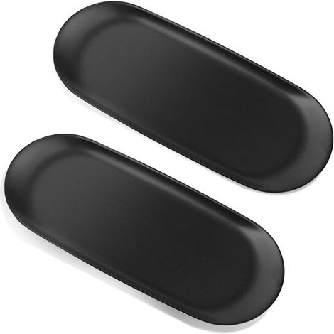 Bandeja ovalada decorativa para servir - 2 piezas - negra - acero inoxidable - 23 x 9,5 cm (1/5)