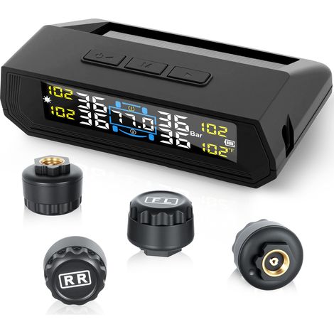 Reifendrucküberwachungssystem für Wohnmobile, kabelloses TPMS mit Solar- und USB-Ladegerät, 4 Sensoren und 6 Alarmmodi, Reifendrucküberwachungssystem mit Echtzeit-Farb-LCD-Anzeige