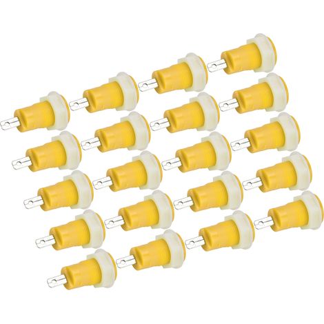 Lot de 20 adaptateurs prise banane domino laiton soudure sécurisé jaune 4mm 1KV CATIII 32A traversée panneau 12mm (1/5)