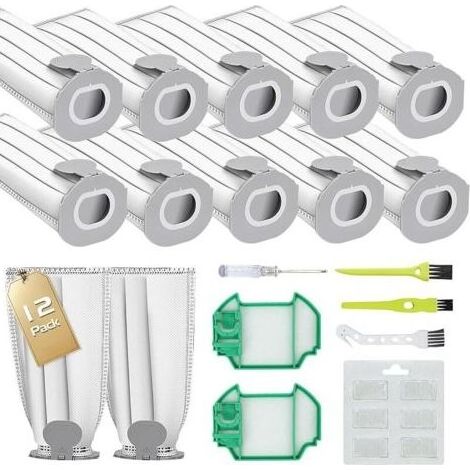 Lot de 12 Sacs Aspirateur pour Kobold VK7 VK7S FP7 FP7S, 12 Sac pour VK7 avec 2 Filtres Moteur + 6 Parfums + 3 Brosses + 1 Tournevis, Sacs Accessoires pour Vorwerk (1/5)