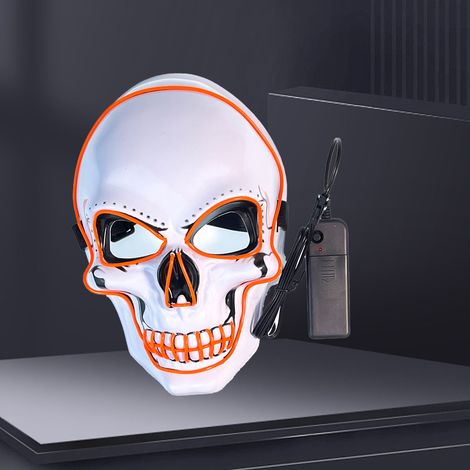 LED-Gesichtsschutz mit 3 Leuchtmodi, leuchtender gruseliger Totenkopf für Halloween, Cosplay-Partys, orangefarbenes Licht (1/5)