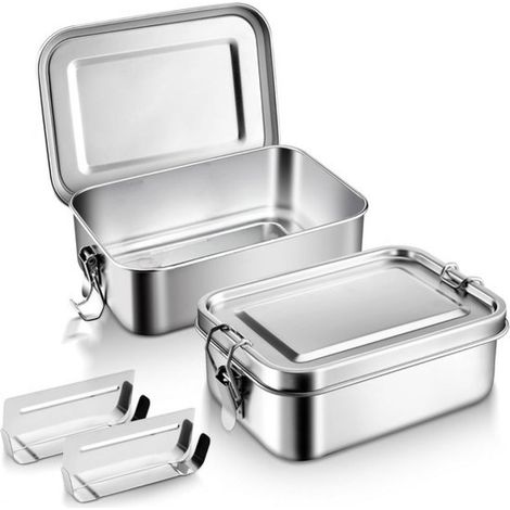Boîte À Repas En Acier Inoxydable - 850 Ml - Compartiments Amovibles - Étanche - Pour Pique-Nique Et Bureau (1/5)