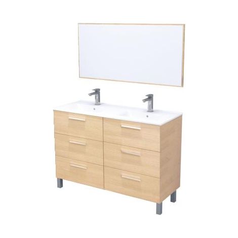 ONDEE ZEN - Meuble de salle de bain à poser PALLAS - 120cm - Chêne clair - Mélaminé (1/3)
