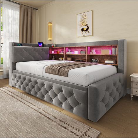 Canapé-lit 90x190 cm en velours gris foncé, gain de place pour salon, sans matelas FloraGrace (1/5)