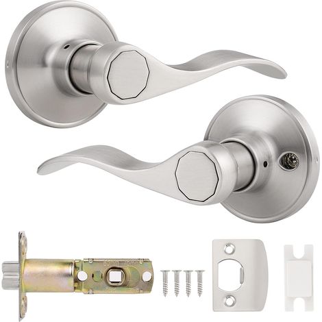 Serrure Porte sans Cle Double Levier Acier Inox Nickel Satiné Ondulee (1/3)