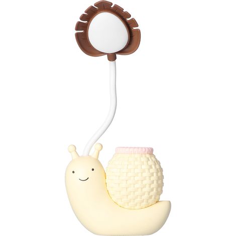Lampe de bureau pliante LED escargot animal dessin animé, lampe + pot à crayons + taille-crayon multifonction, lumière blanche froide rechargeable USB (avec batterie intégrée/8804), couleur jaune (cer (1/5)