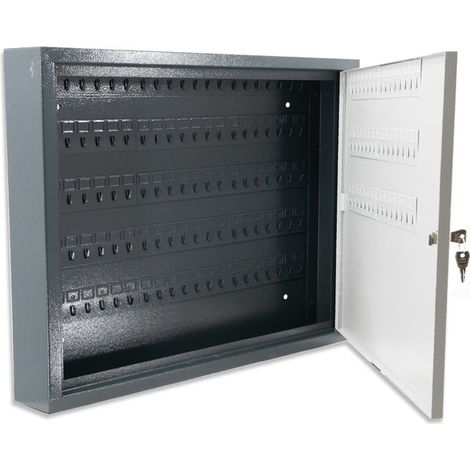 Armoire à clés murale en métal 150 crochets – Serrure avec 2 clés – Dimensions H 48 cm x L 58 cm x P 9 cm – Étiquettes numérotées incluses