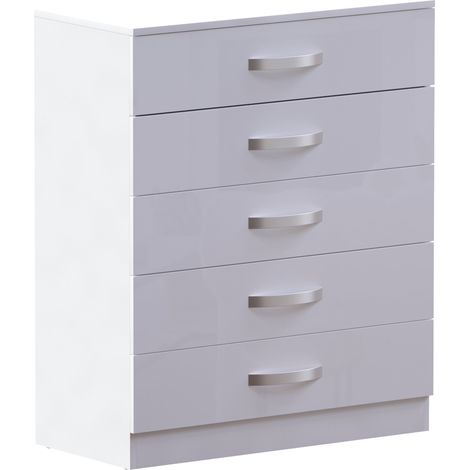 Hulio 5 Drawer Chest of Drawers High Gloss Bedroom Storage Furniture, White