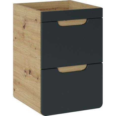 Mueble bajo lavabo ERBANO – 1 puerta – 40 cm – Color roble claro y gris antracita – Para colgar