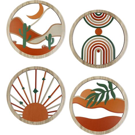 4 Pièces Décoration Murale Bohème en Bois (1/5)