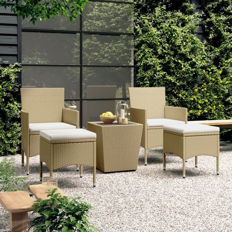 Ensemble de bistro 5 pcs-Salon de jardin bistro Résine tressée et verre trempé Beige 997938 (1/5)