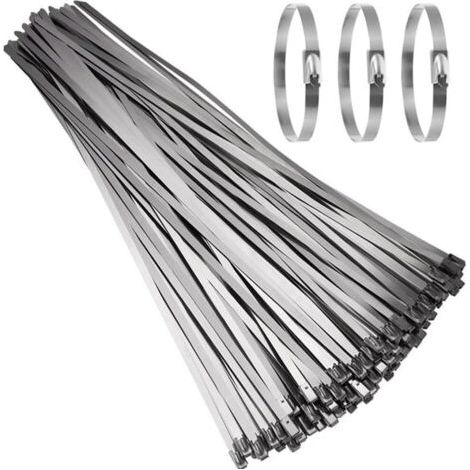 Sollbry Collier de Serrage Inox 100 Pièces 500×4,6mm, Attache Câblées Inox, Serre Cable Acier, Collier de Serrage Métallique pour Enroulement D'échappement, Câbles Groupés, Entretenir les Clôtures (1/5)