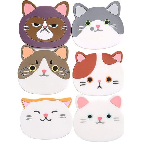 Set di 6 graziosi sottobicchieri in silicone a forma di gatto per idee regalo per la casa, tazze da vino e tè