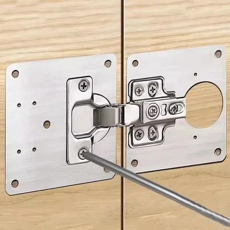 Set mit 2 Scharnierreparaturplatten, Premium-Reparaturset aus Edelstahl für Schranktüren (1/4)