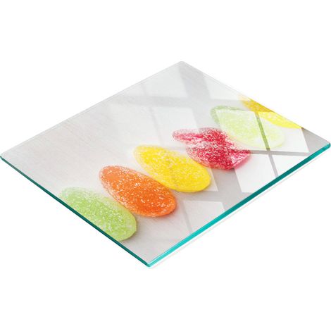 Tabla de cocina decorativa de cristal con diseño de caramelos de goma de colores, 60x52 cm. (1/5)