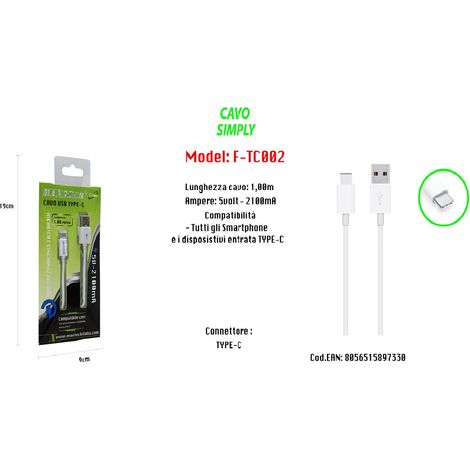 Trade Shop - Cuadro Usb Para Ipad Smartphone 1,00mt Simply 5v-2100ma Maxtech F-tc002 -