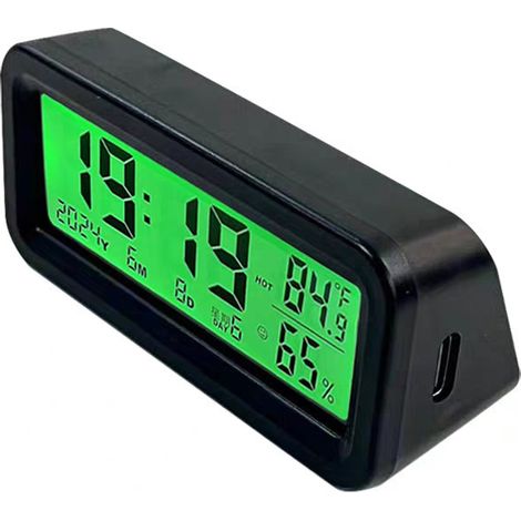 Solarbetriebenes digitales Thermometer & Hygrometer fürs Auto – Zweifarbiges Nachtlicht – Uhrfunktion – USB-C-Ladeanschluss (1/2)