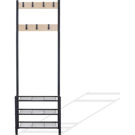Mobili Rebecca – Meuble suspendu d'entrée porte manteaux avec 3 étagères à chaussures en métal et aggloméré – Dimensions H 175 x L 60 x P 40 cm – Pieds ajustables (1/5)