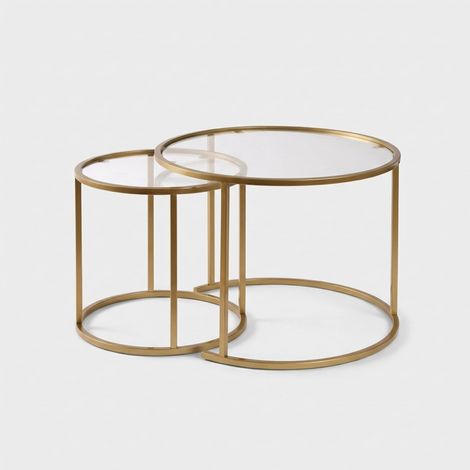 Set tavolini rotondi in vetro e metallo salotto Aurum Trasparente 60 - Oro