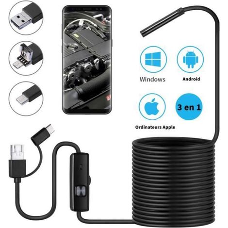 Endoscope - Caméra D'inspection USB Type-C - Résolution 1280x720p - Sonde 7,9 mm - 6 LED Réglables - Pour Smartphone Android Et Tablettes - 1 Pièce (1/4)