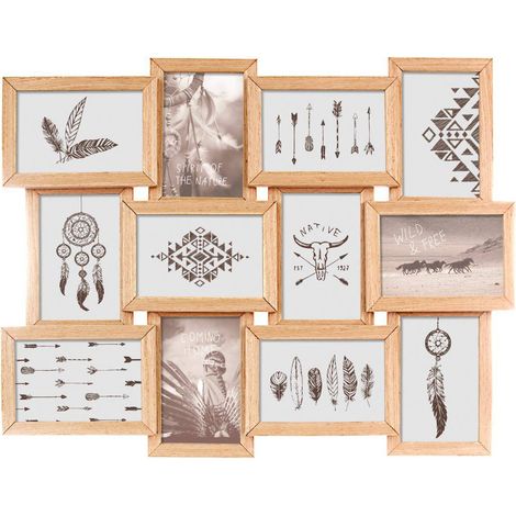 Atmosphera – Cadre pêle-mêle 12 photos en bois MDF et PVC – Couleur beige – Dimensions 59,5 x 45,5 cm – Accrochage facile au mur