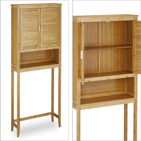 Meuble de rangement au-dessus de machine à laver salle de bain 66 x 18 x 84 cm avec étagères amovibles en bambou naturel (1/5)