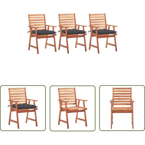 INLIFE Chaises à dîner d'extérieur 3 pcs avec coussins Acacia massif (1/5)