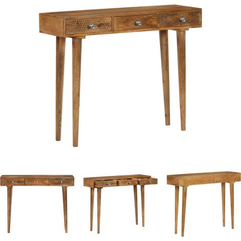 Holzschubladen - vidaXL Konsolentisch Mangoholz Massiv 102 x 30 x 79 cm - Handgeschnitzte Muster (1/5)