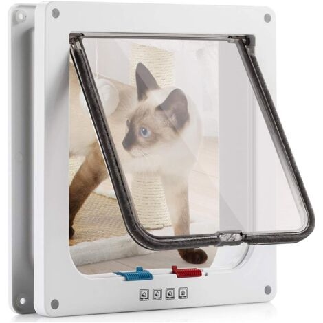 Chatière pour Chat avec magnétique à 4 voies, porte pour animaux de compagnie pour chats et petits chiens, porte pour chat avec tunnel Blanc 19 x 19 x 5.5 cm (1/5)